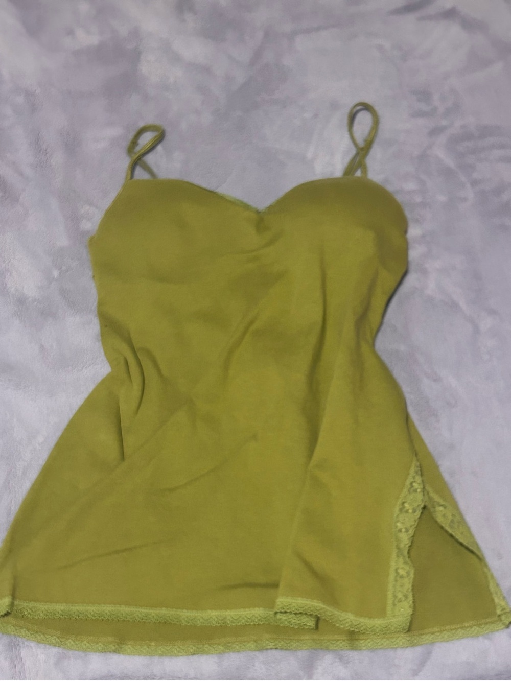 Olive Green Lace-Trim Spaghetti Strap Camisole